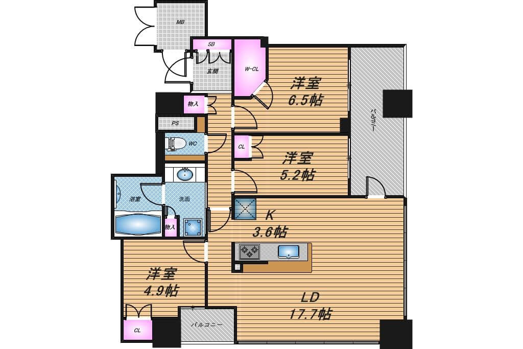 ジオタワー天六　3LDK　間取り