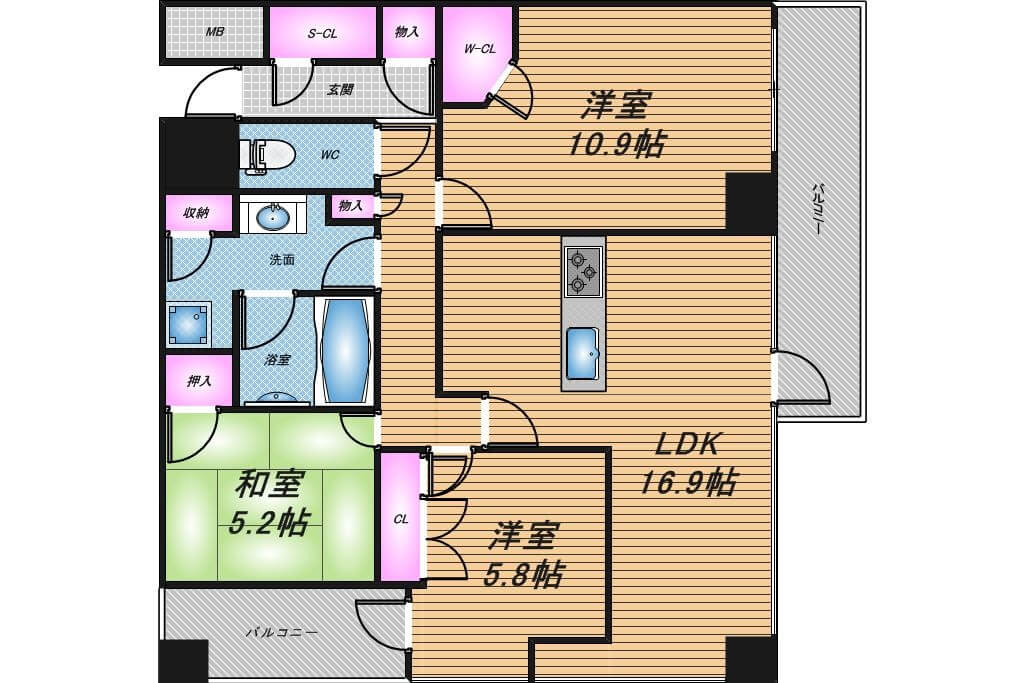 ジオタワー天六　3LDK　間取り