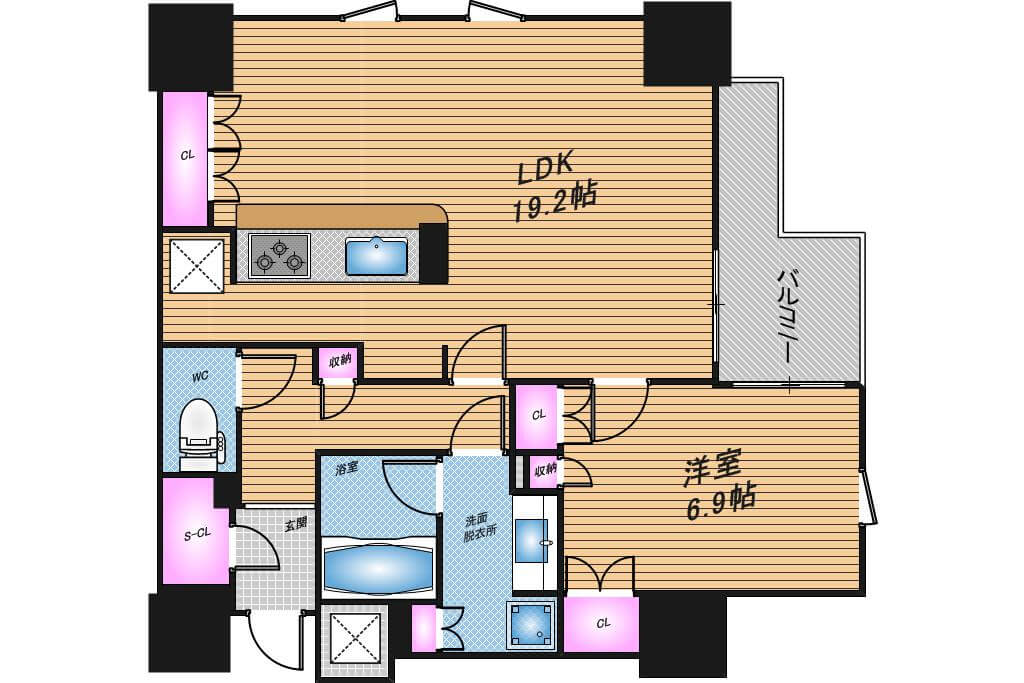 グランスイート中之島タワー　1LDK　間取り