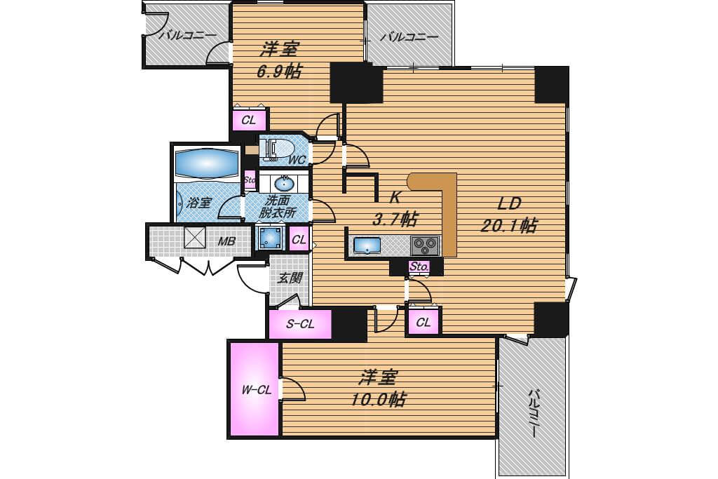 グランスイート中之島タワー　2LDK　間取り