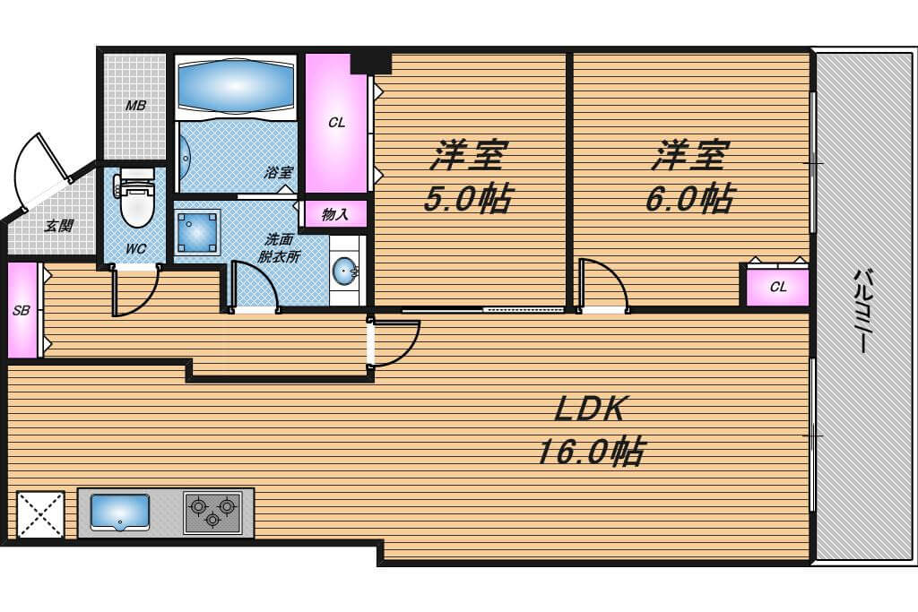 ローレルコート与力町エルグレース　2LDK　間取り