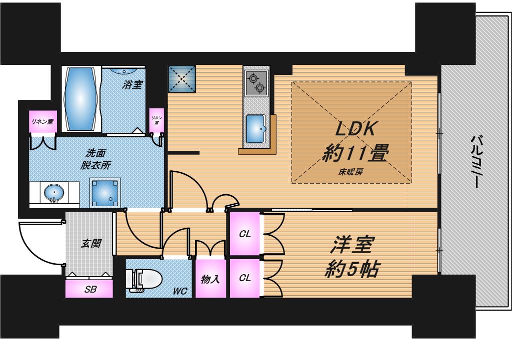 ローレルタワー堺筋本町　1LDK　間取り