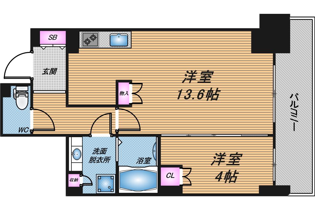 ローレルタワー堺筋本町　1LDK　間取り