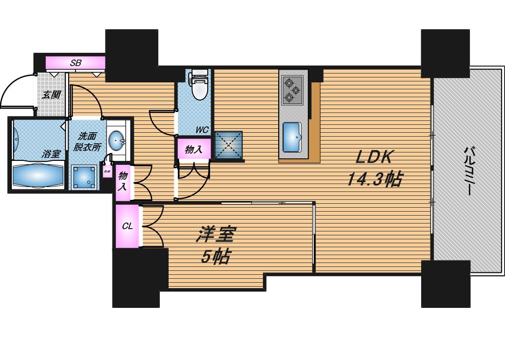 ローレルタワー堺筋本町　1LDK　間取り