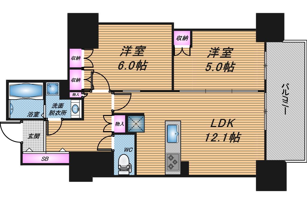 ローレルタワー堺筋本町　2LDK　間取り