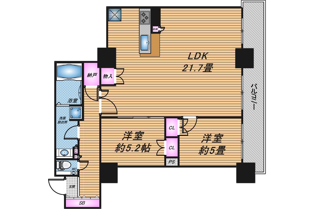 ローレルタワー堺筋本町　2LDK　間取り