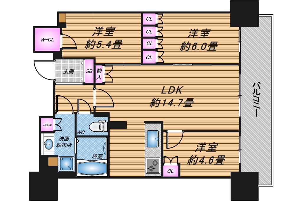 ローレルタワー堺筋本町　3LDK　間取り