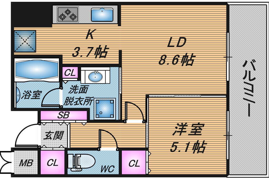 ローレルタワーサンクタス梅田　1LDK　間取り