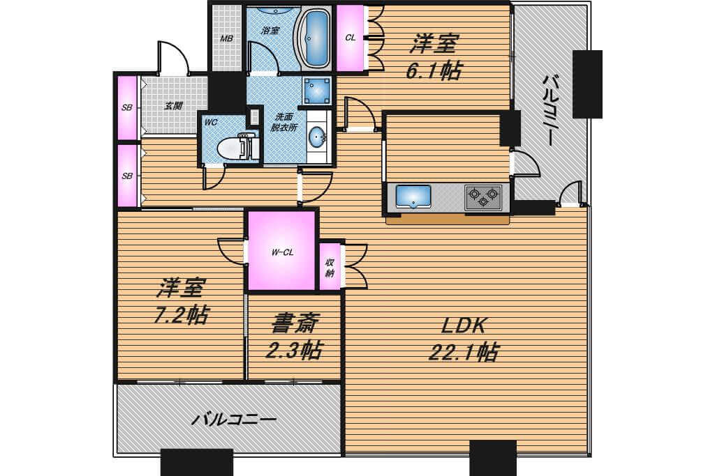 ローレルタワーサンクタス梅田　2LDK　間取り