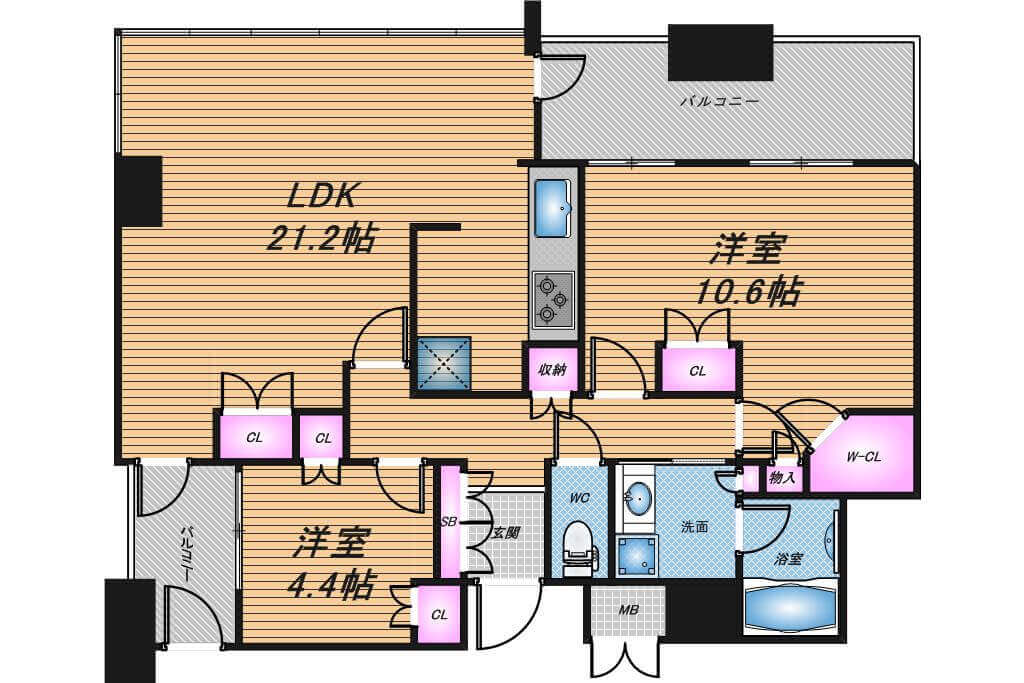 ローレルタワーサンクタス梅田　2LDK　間取り