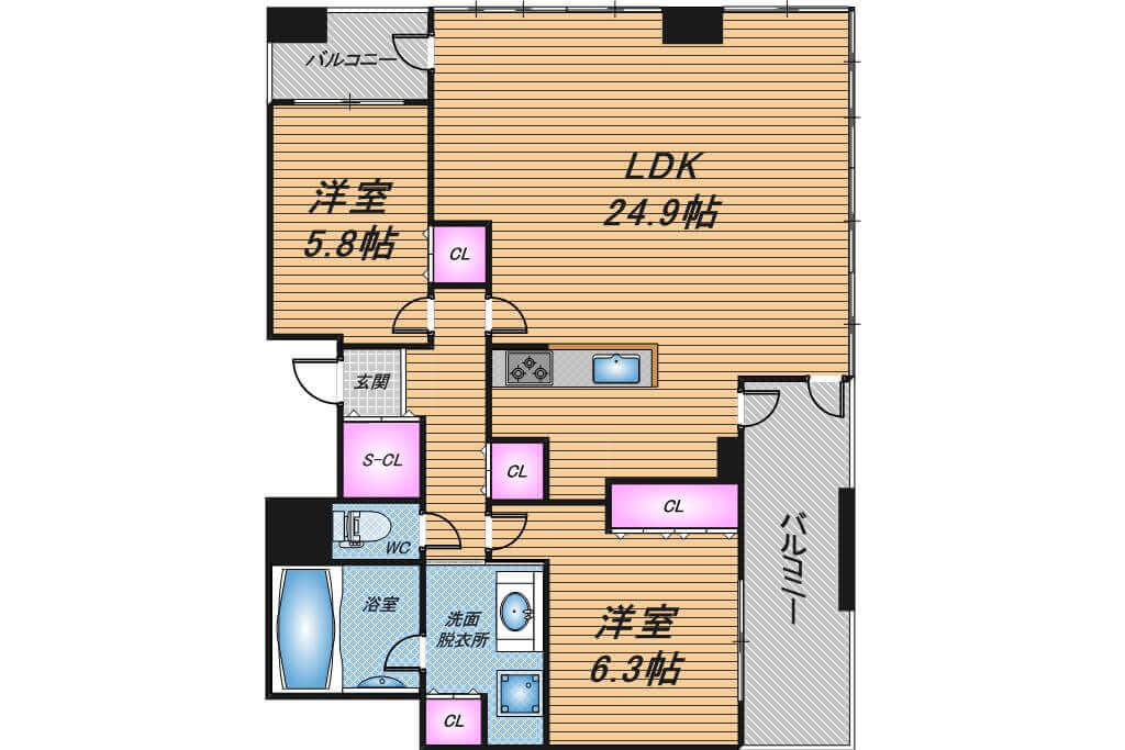 ローレルタワーサンクタス梅田　2LDK　間取り