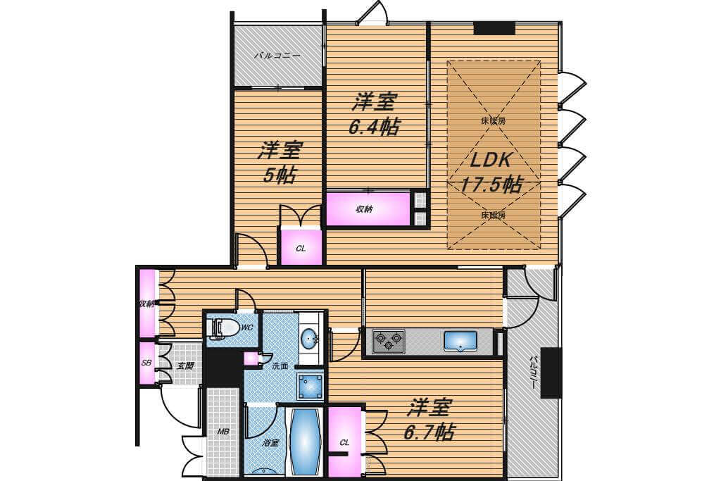 ローレルタワーサンクタス梅田　3LDK　間取り