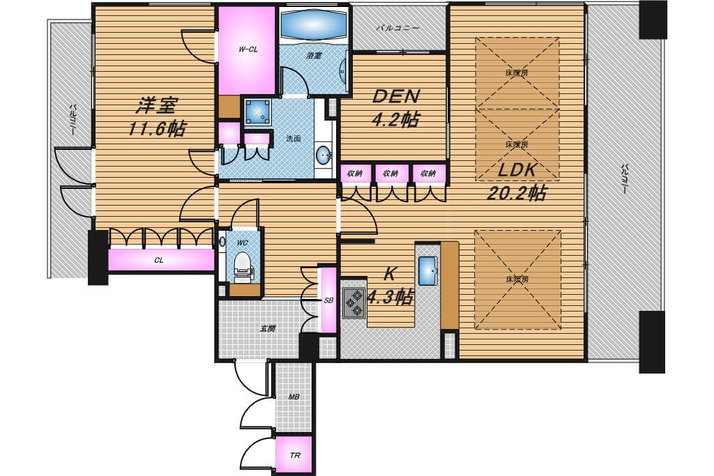 ロジュマンタワー大阪　2LDK　間取り