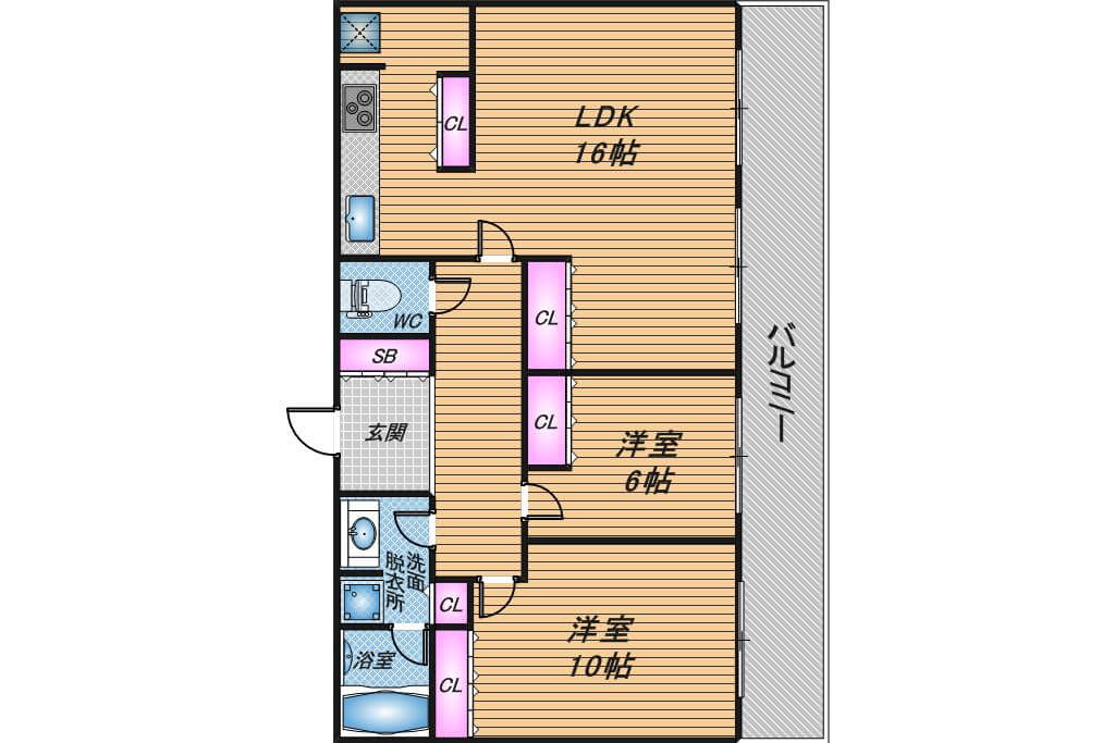 ロジュマンタワー大阪　2LDK　間取り