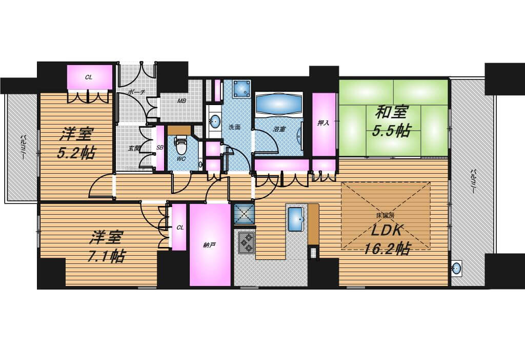 ロジュマンタワー大阪天満橋　3LDK　間取り