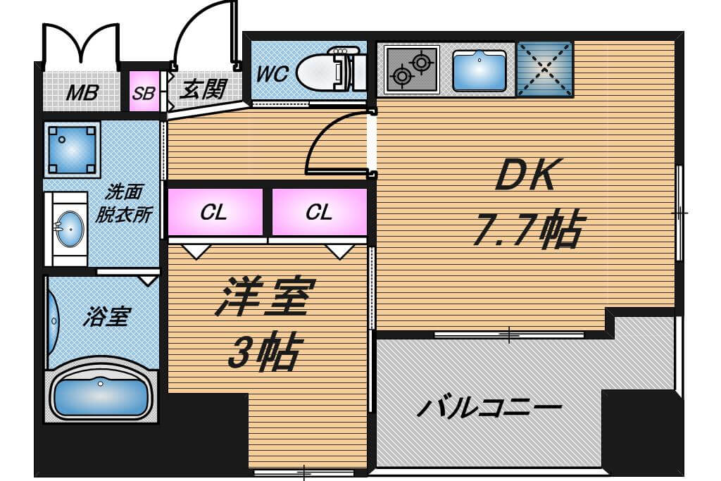 ノルデンタワー南森町プレミアム　1DK　間取り