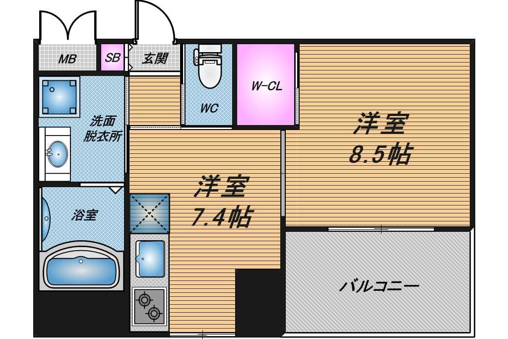 ノルデンタワー南森町プレミアム　1DK　間取り