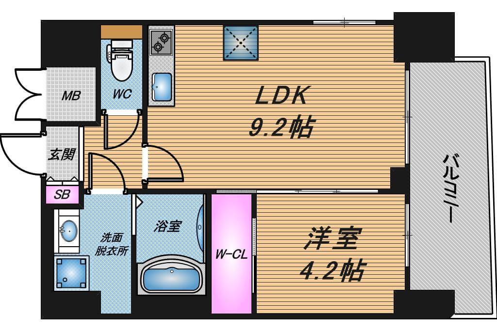 ノルデンタワー南森町プレミアム　1LDK　間取り