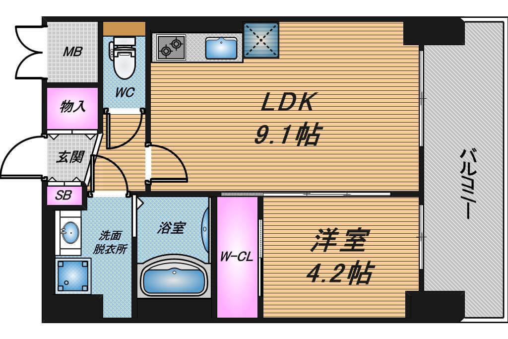 ノルデンタワー南森町プレミアム　1LDK　間取り