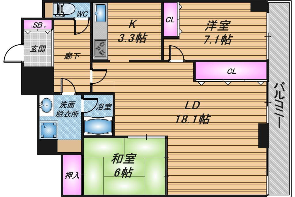 オークプリオタワー　2LDK　間取り