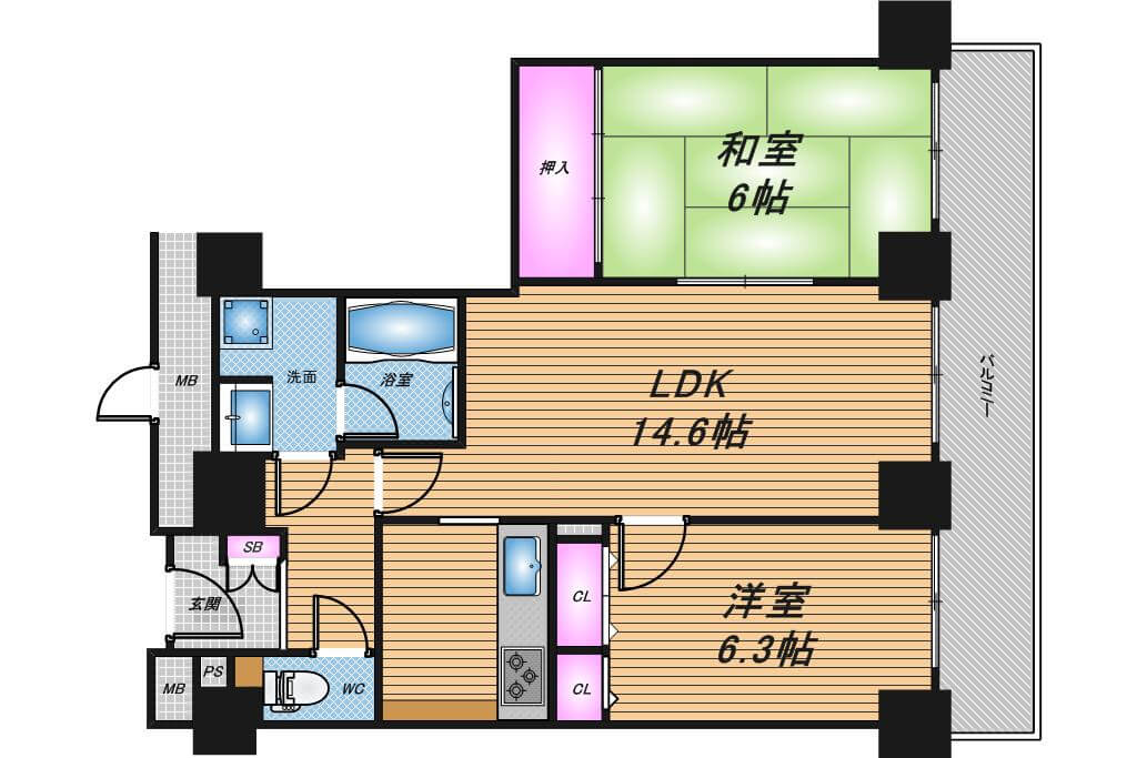 オークプリオタワー　2LDK　間取り