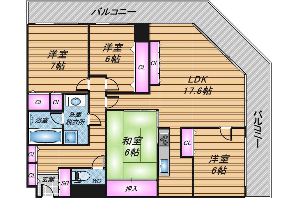 オークプリオタワー　4LDK　間取り