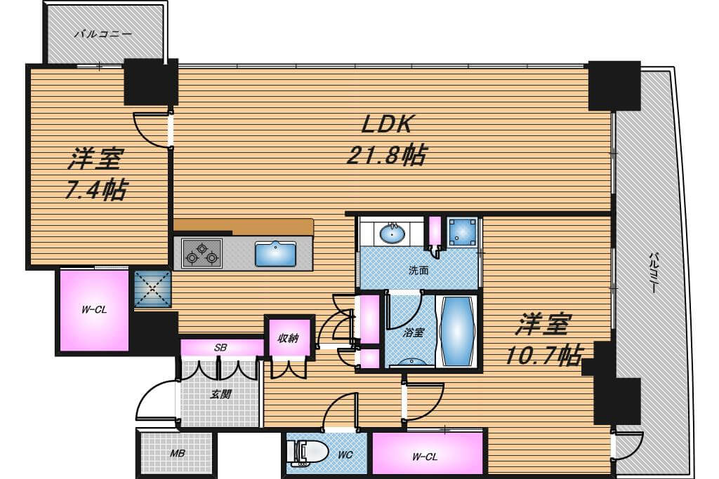 大阪ひびきの街ザ・サンクタスタワー　2LDK　間取り