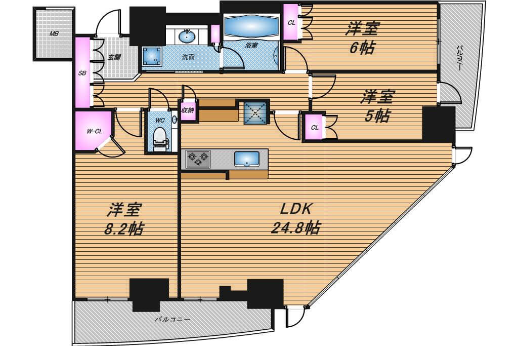 大阪ひびきの街ザ・サンクタスタワー　3LDK　間取り