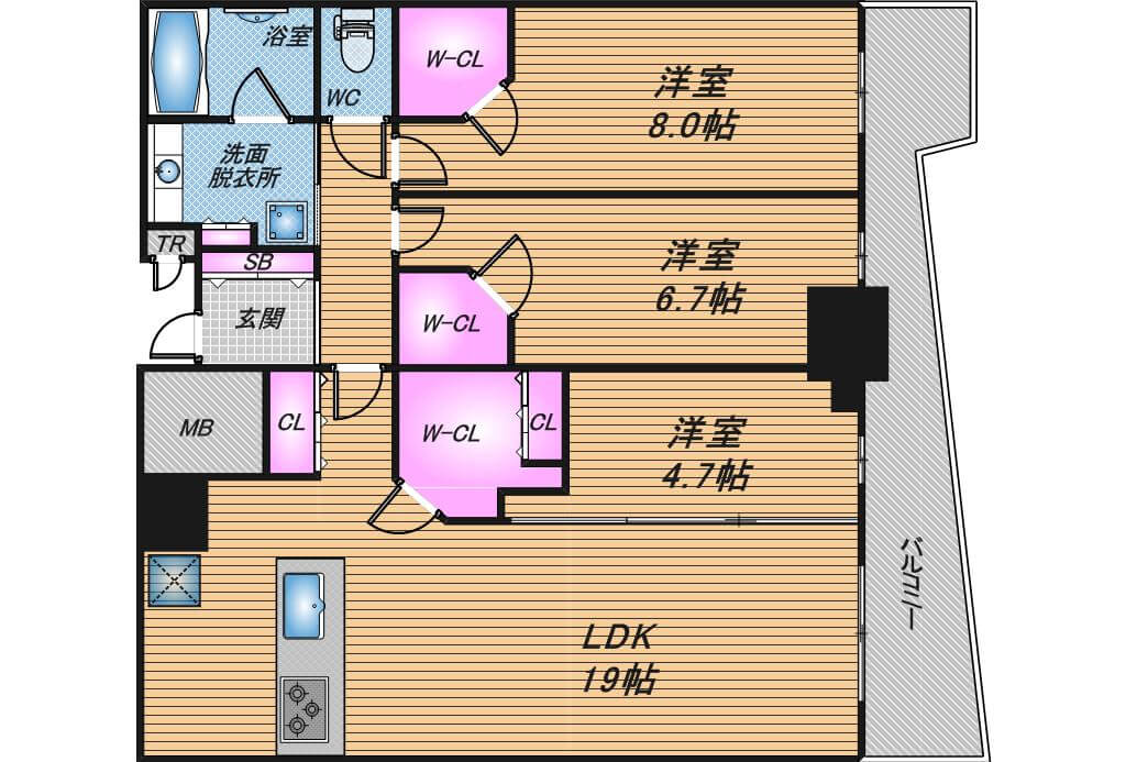 大阪ひびきの街ザ・サンクタスタワー　3LDK　間取り