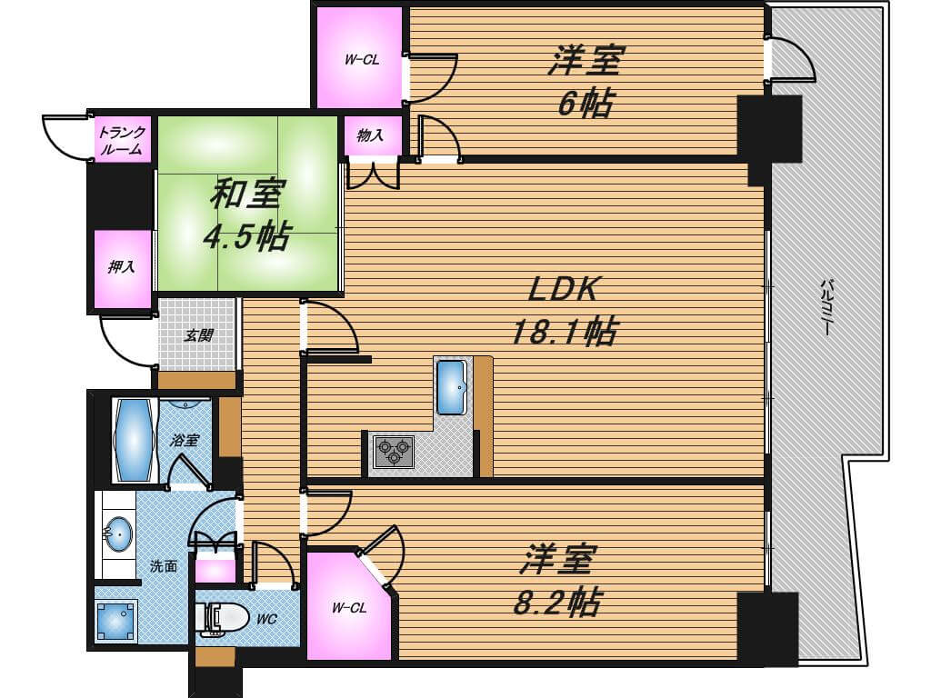 大阪ひびきの街ザ・サンクタスタワー　3LDK　間取り