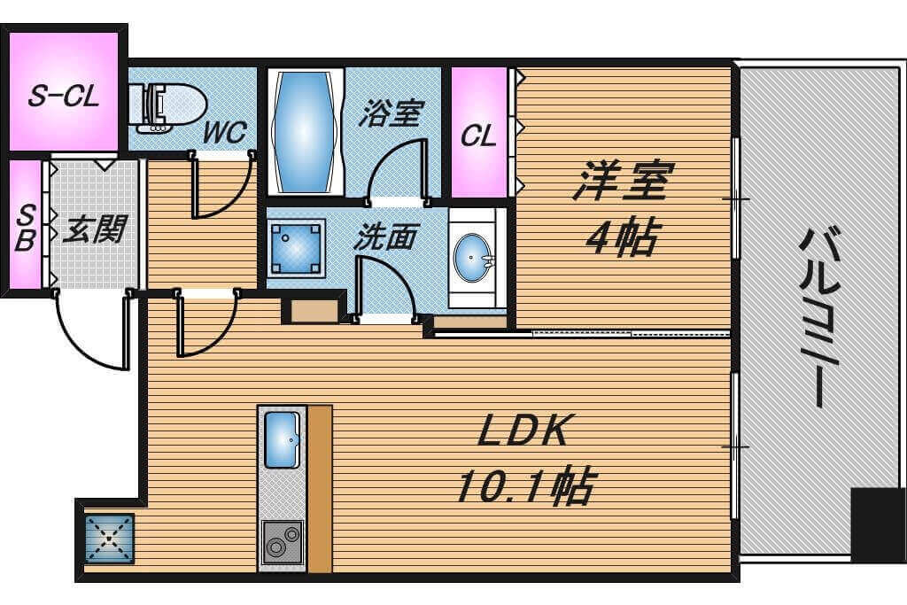 パークタワー北浜　1LDK　間取り