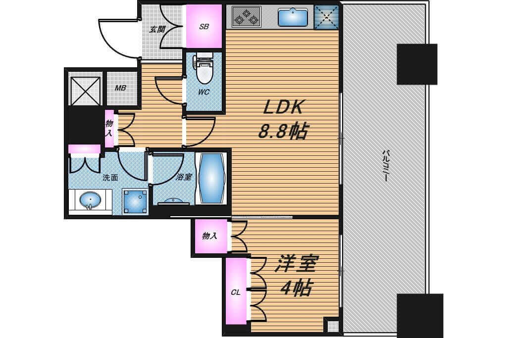 パークタワー北浜　1LDK　間取り