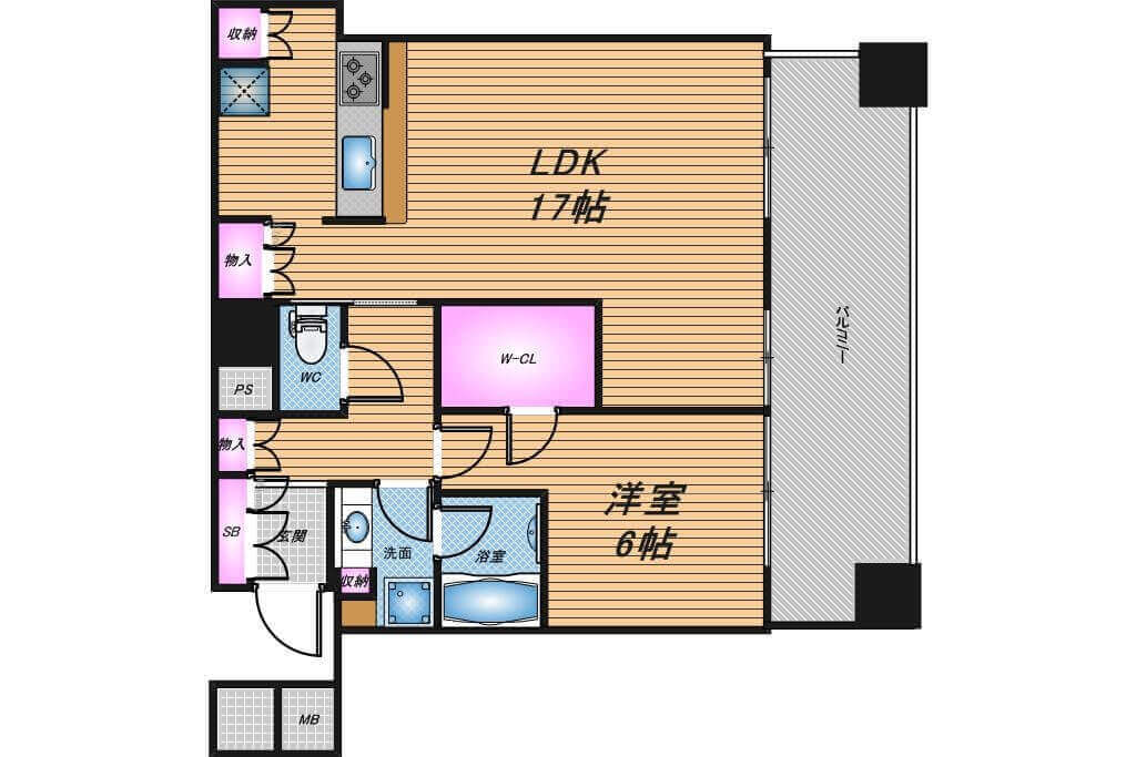 パークタワー北浜　1LDK　間取り