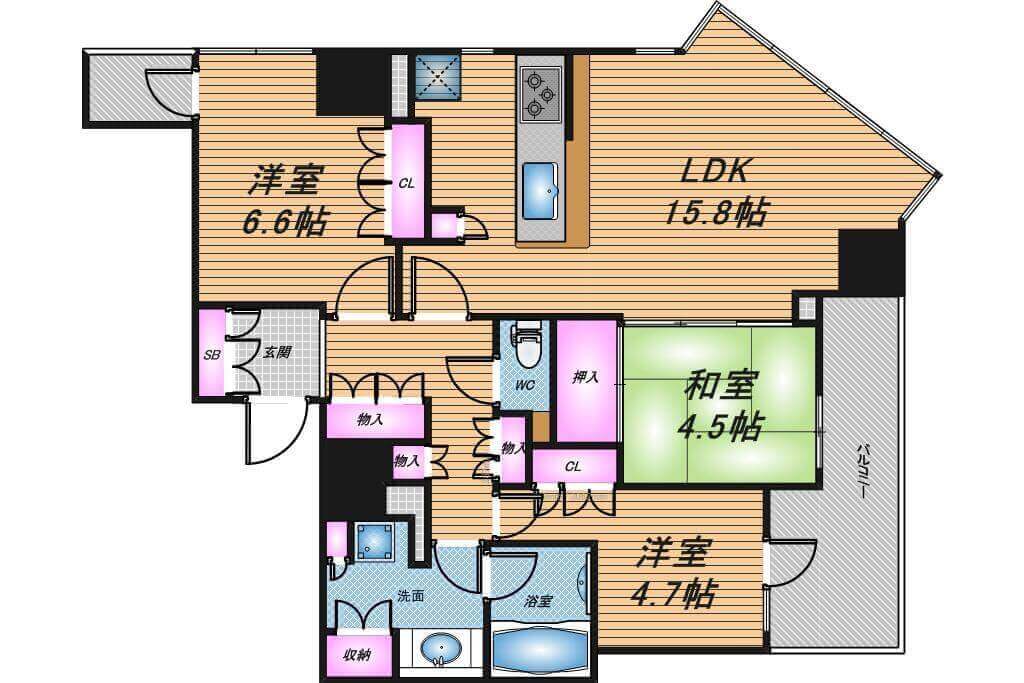 パークタワー北浜　3LDK　間取り