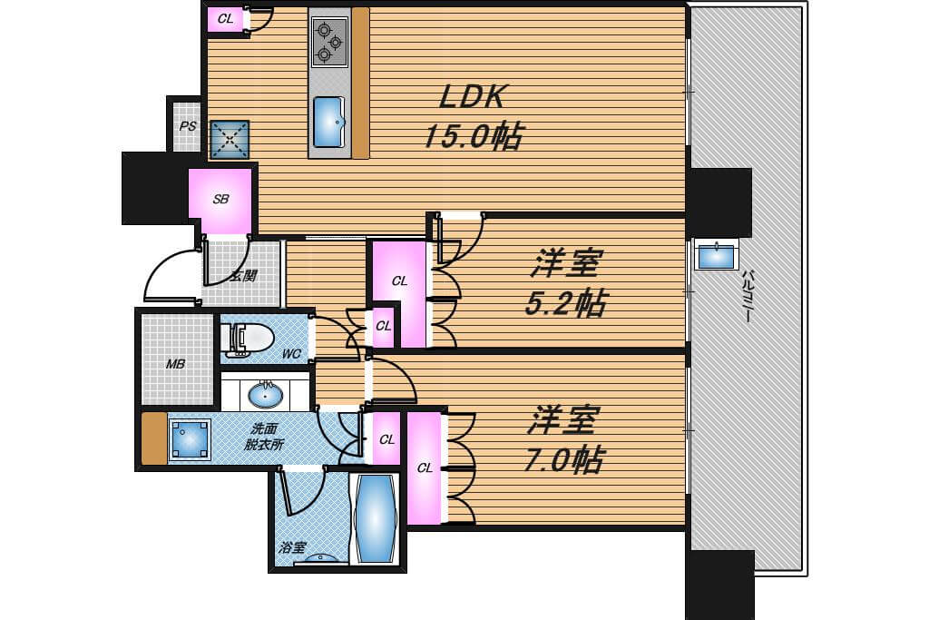 パークタワー梅田　2LDK　間取り