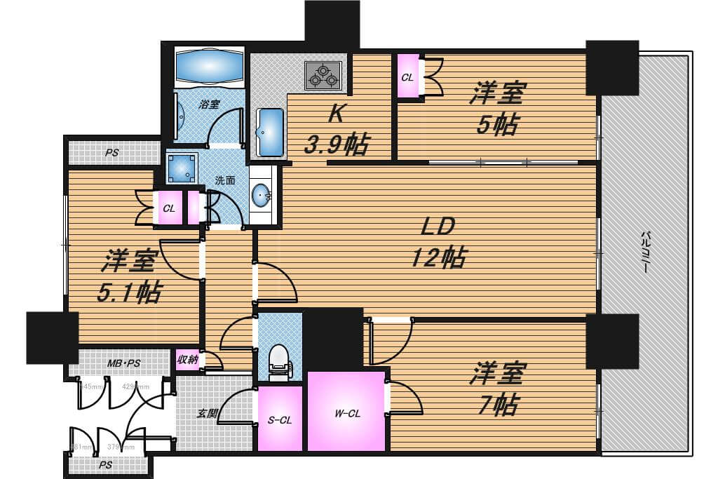 セントプレイスタワー　3LDK　間取り