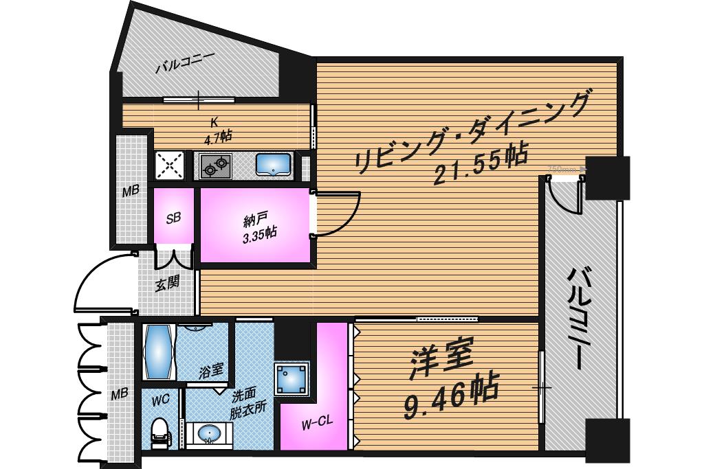 ザ・タワー大阪レジデンス　1LDK　間取り