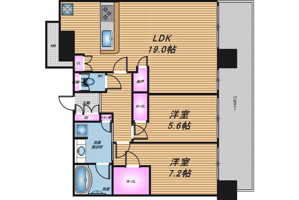 ヴィークタワー南堀江　2LDK　間取り