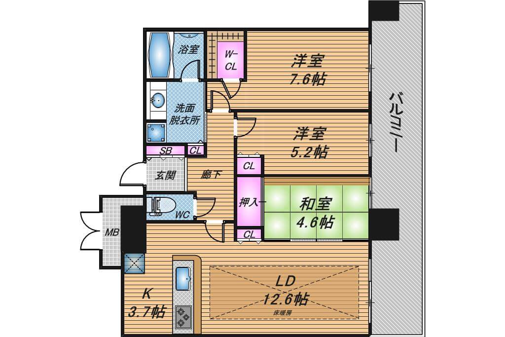 ヴィークタワー南堀江　3LDK　間取り